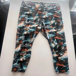 Fabletics Blue and Orange Watercolor PowerHold Capri Leggings Women's 4X